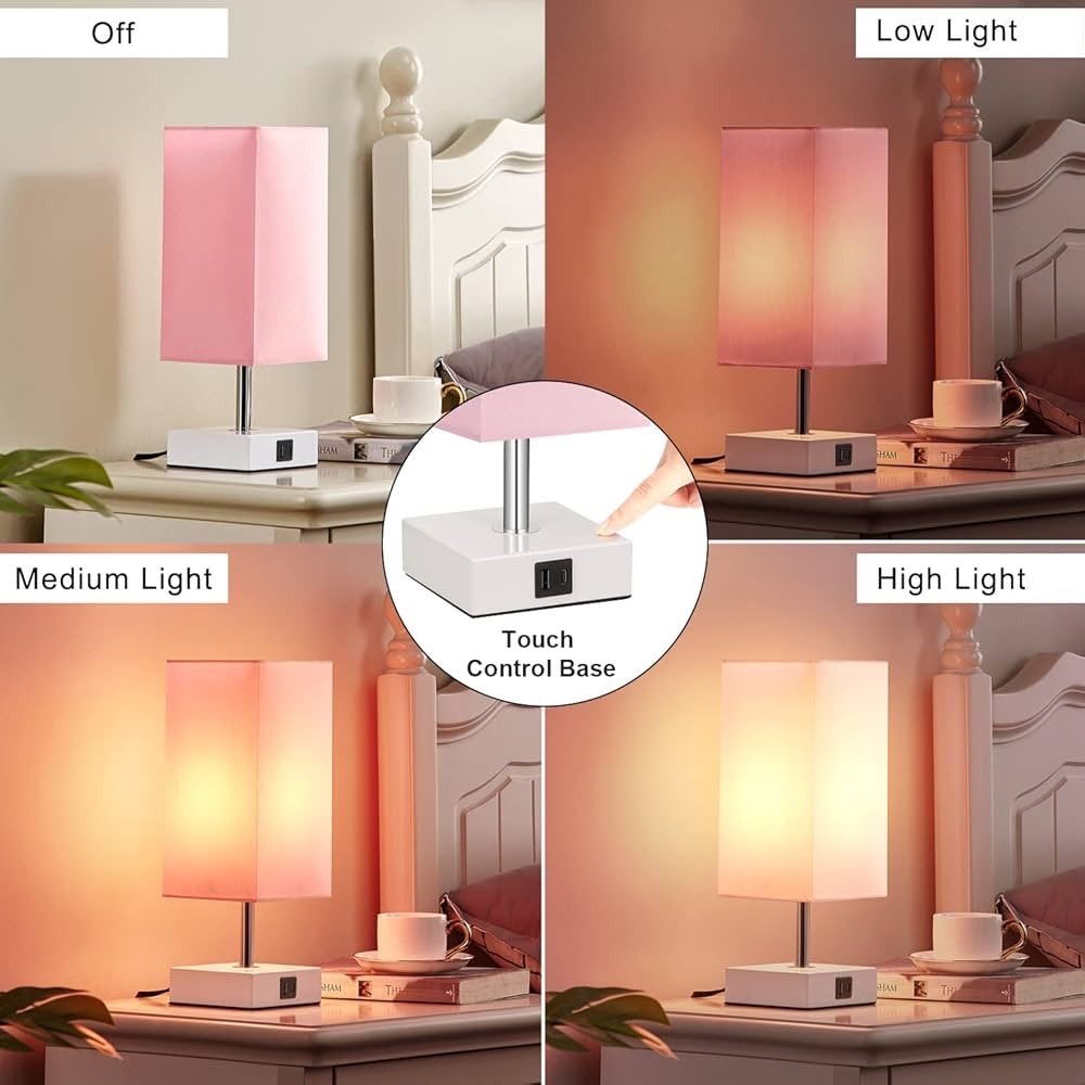 Pink Touch Control Bedside Lamp with USB A+C Ports Dimmable Table Lamp LED Bulb - Picture 7 of 7
